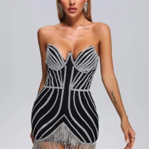 lola diamante tassel mini dress – black 11