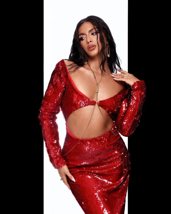 ailana long sleeve sequin cutout maxi dress 600