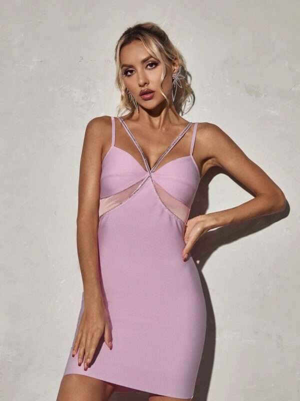 bee diamante chain cutout bandage mini dress in pink 2