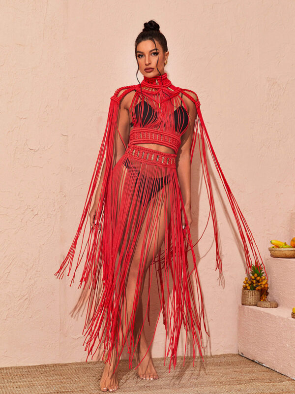 collins woven fringe set in red 3