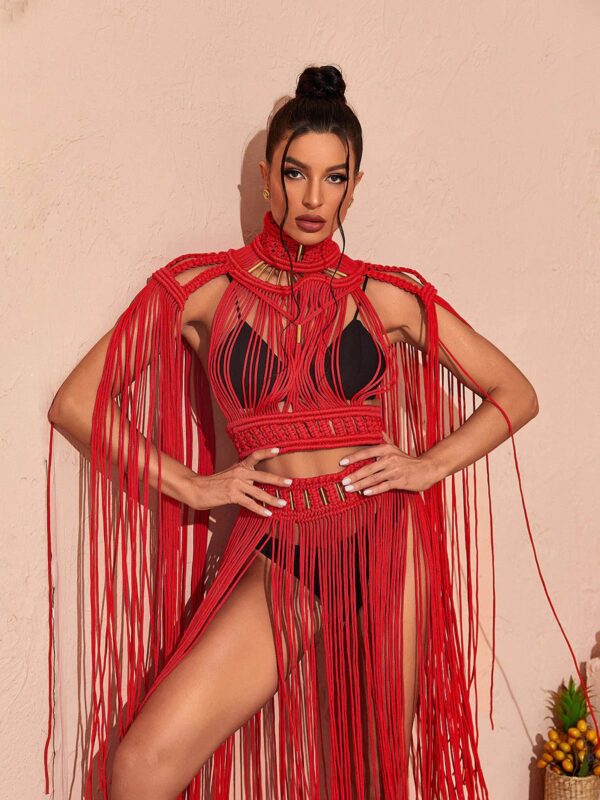 collins woven fringe set in red 4