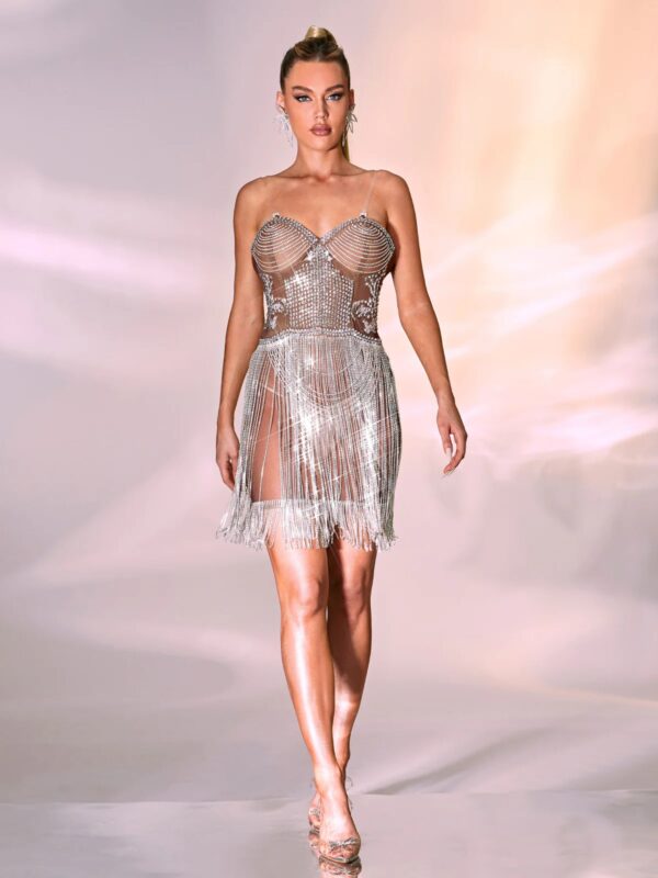 halo crystal fringe mini dress 5
