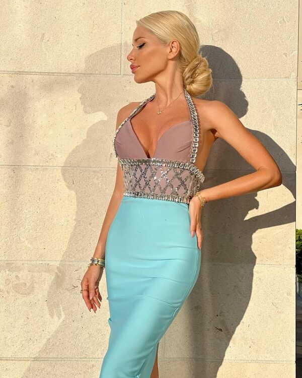 jair halterneck crystal bandage dress 8