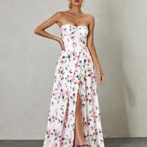 kizzy strapless floral split maxi dress 1