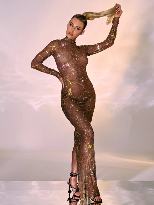 lennox long sleeve flower rhinestone maxi dress 2