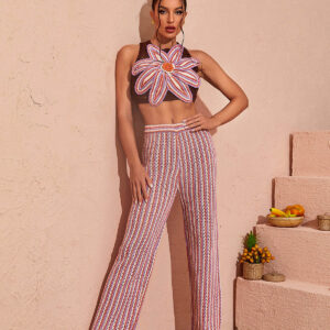 silas floral hollow knitted pants set 1