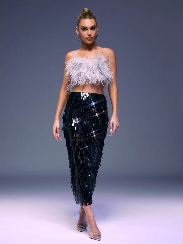 zion feather sequin skirt set 5