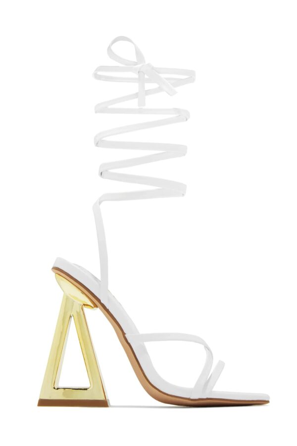 amina lace up block high heels – white 3
