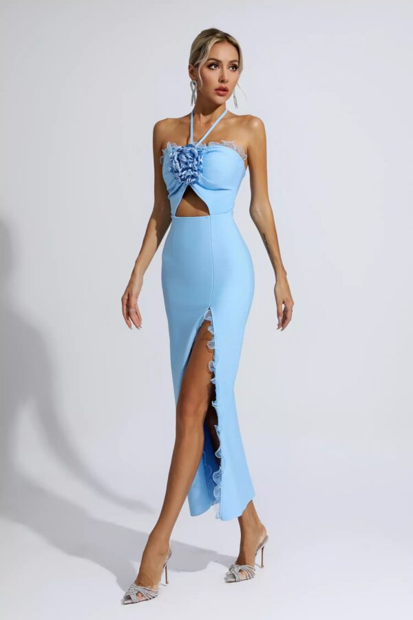 francesca blue floral ruched maxi dress 2