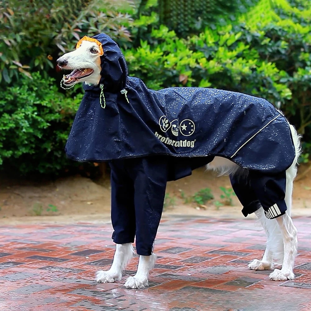fully wrapped reflective dog raincoat with legs & hood 101