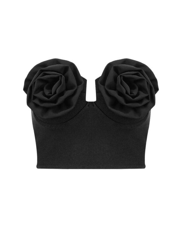 nissa strapless flower bandage top in black 5
