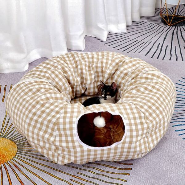 plaid foldable play channel cat tunnel bed 3