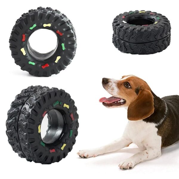tire shape dog squeak sound chew toy 5