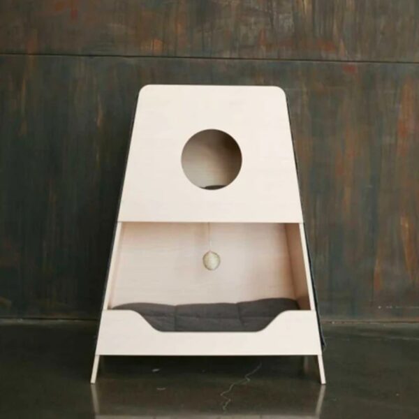 wooden geometric cat bed 1