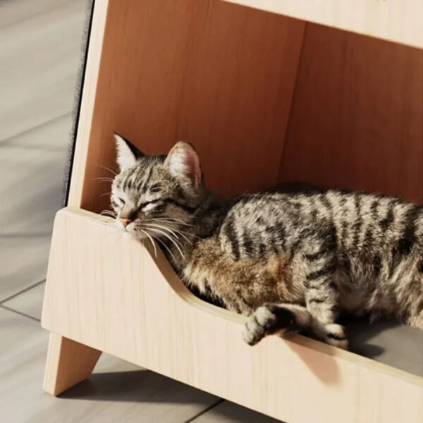 wooden geometric cat bed 3