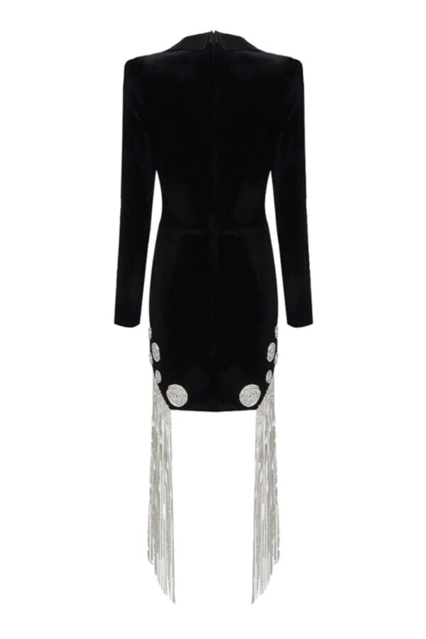 aranza long sleeve spiral crystal fringe velvet dress 5