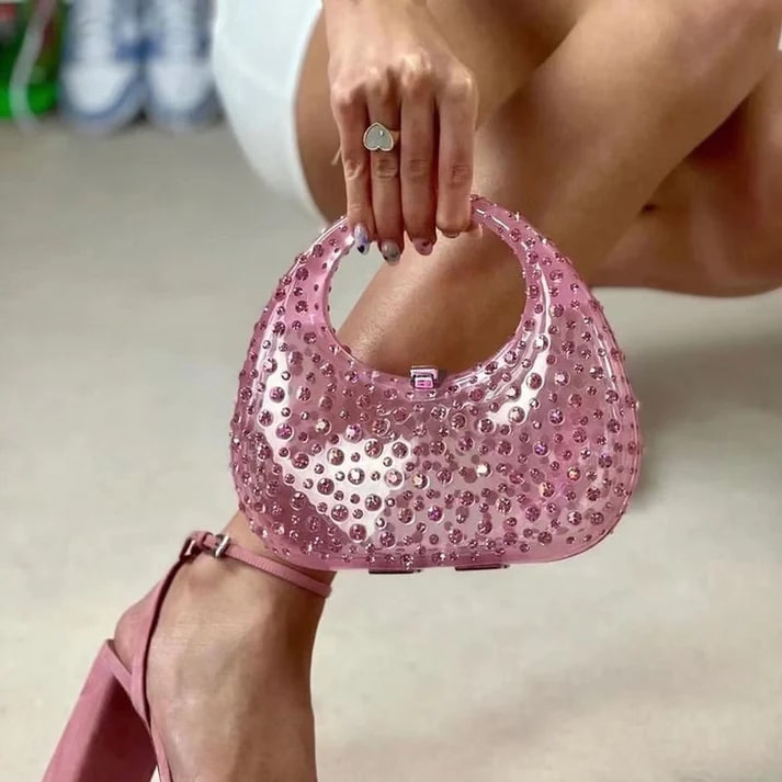 asher clear embellished bag in pink 1
