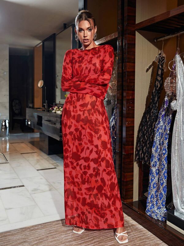 cecily long sleeve rose printed maxi dress 2