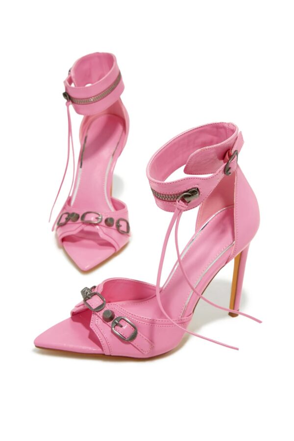 danni ankle strap pointed toe high heels in pink 4