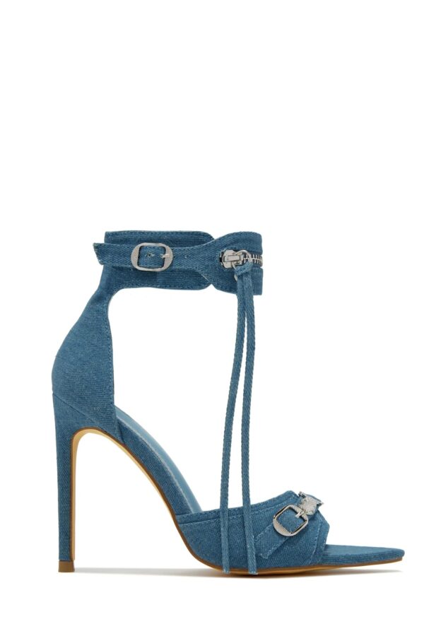 danni – ankle strap pointed toe high heels in denim 3