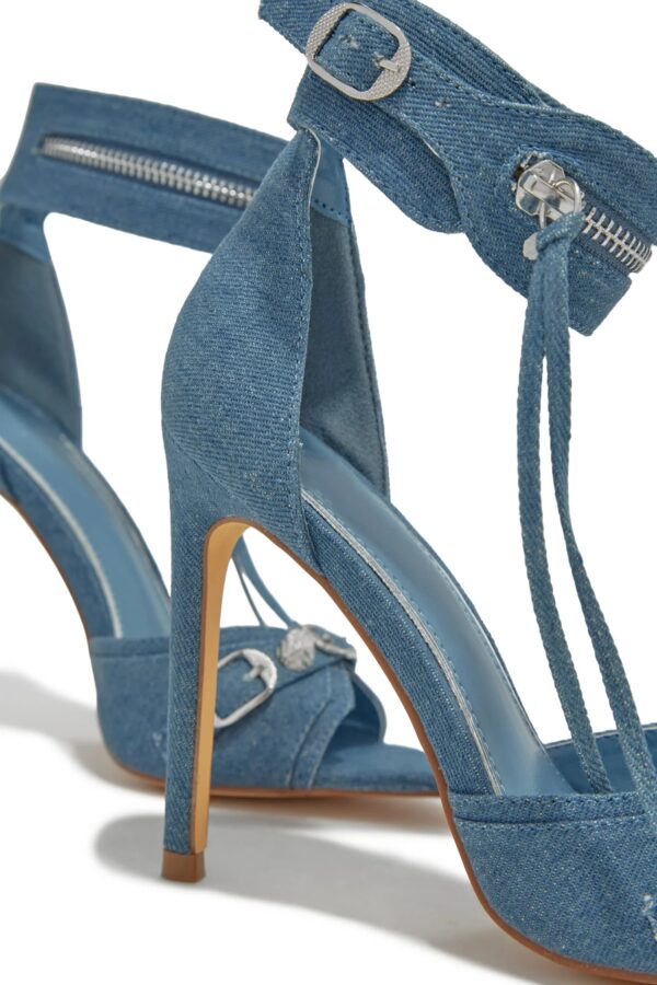 danni – ankle strap pointed toe high heels in denim 4