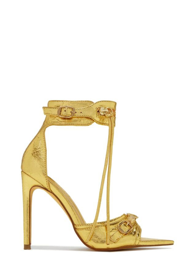 danni – ankle strap pointed toe high heels in gold 4
