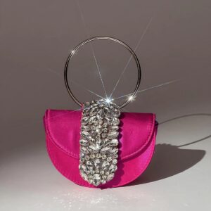 dorothea satin crystal clutch in hot pink 1