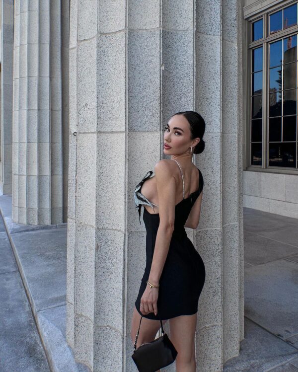 elspeta one shoulder flower crystal bandage dress 300