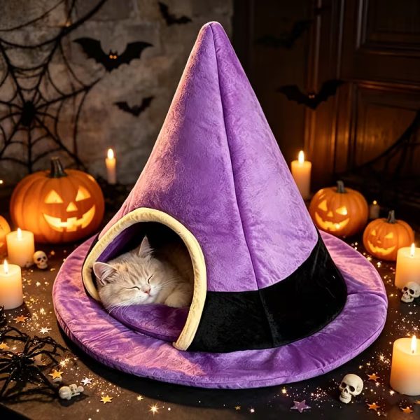 halloween witch hat shape foldable pet house 17