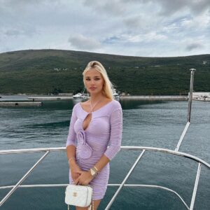 magda off shoulder ruched mini dress in lilac 1