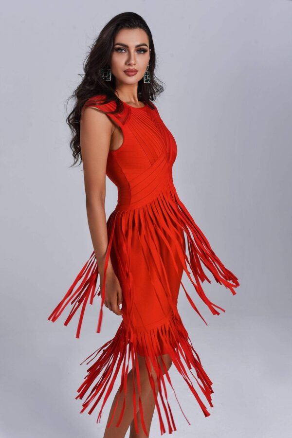 monique fringe red midi bandage dress 3