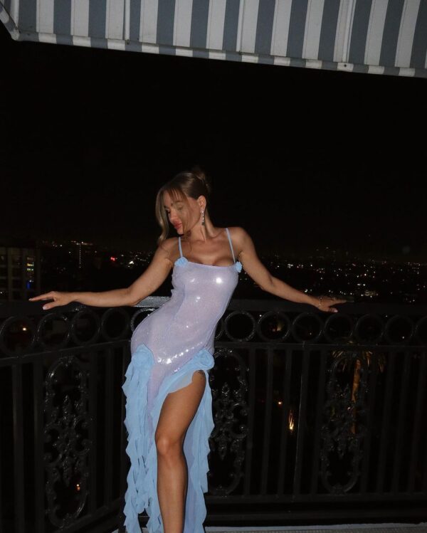 othniel flower sequin embellished ruffle dress in blue 946