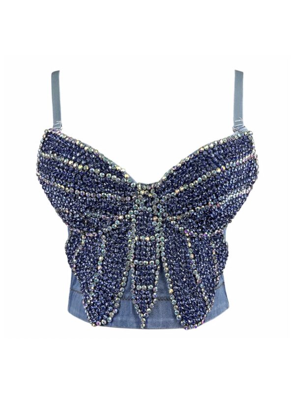 tariq butterfly embellished denim top in light blue 6