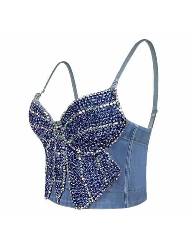 tariq butterfly embellished denim top in light blue 7