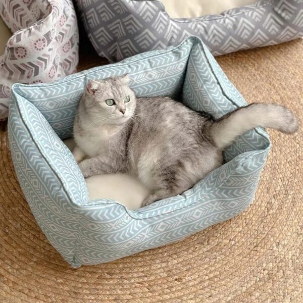 boho style blue square cat & dog bed for all season 1