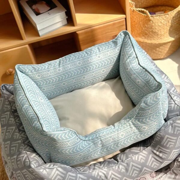 boho style blue square cat & dog bed for all season 7