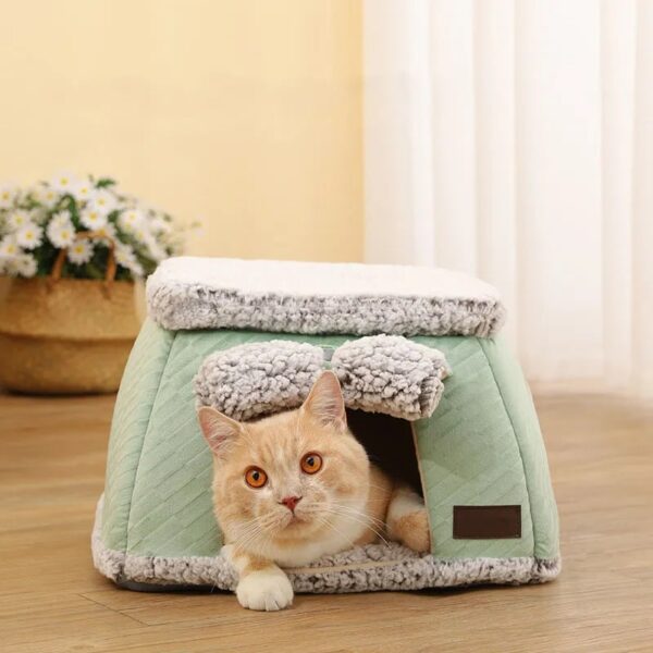 cozy sherpa fleece enclosed cat house & square dog bed 13