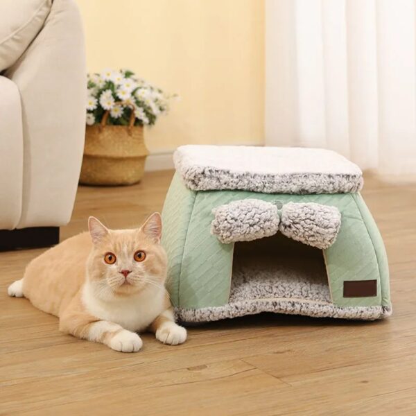 cozy sherpa fleece enclosed cat house & square dog bed 14