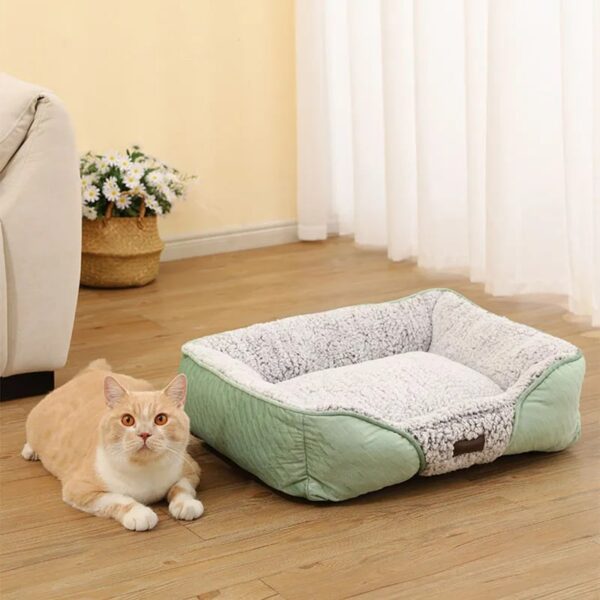 cozy sherpa fleece enclosed cat house & square dog bed 7