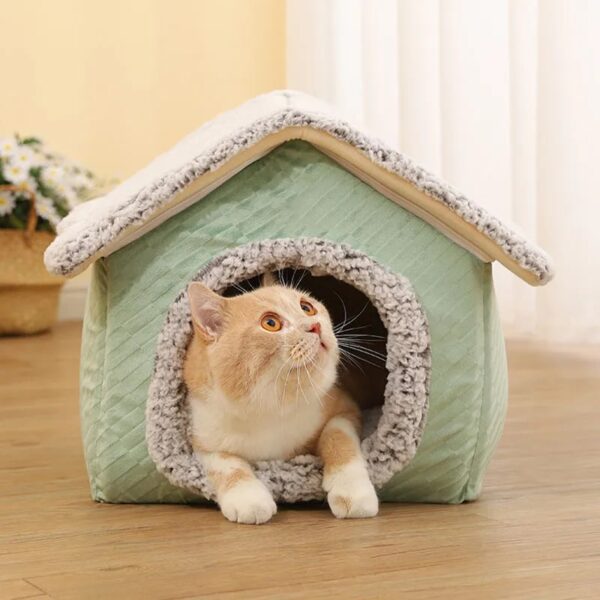 cozy sherpa fleece enclosed cat house & square dog bed 8