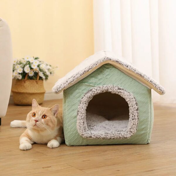 cozy sherpa fleece enclosed cat house & square dog bed 9