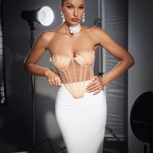 dana shell mesh lace up corset top in beige 1