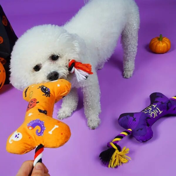 halloween bone design squeaky plush dog toy 7