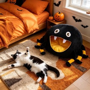 halloween spider shape soft plush pet bed 100