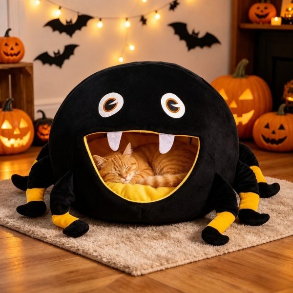 halloween spider shape soft plush pet bed 200