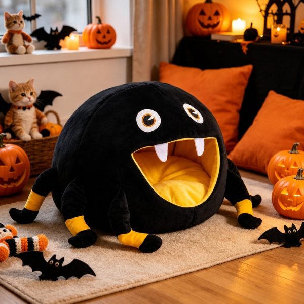 halloween spider shape soft plush pet bed 600