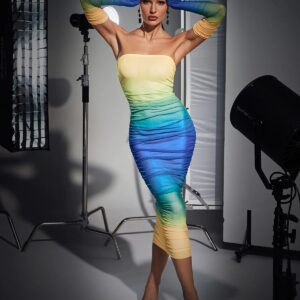 hartford gradient mesh dress with gloves in blue 1 hartford gradient mesh dress with gloves in blue 1