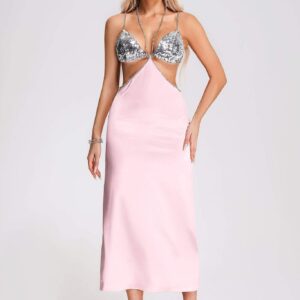 phillisa chain halterneck maxi dress – pink 1