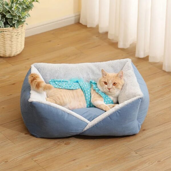warm plush cat cave square dog bed 2