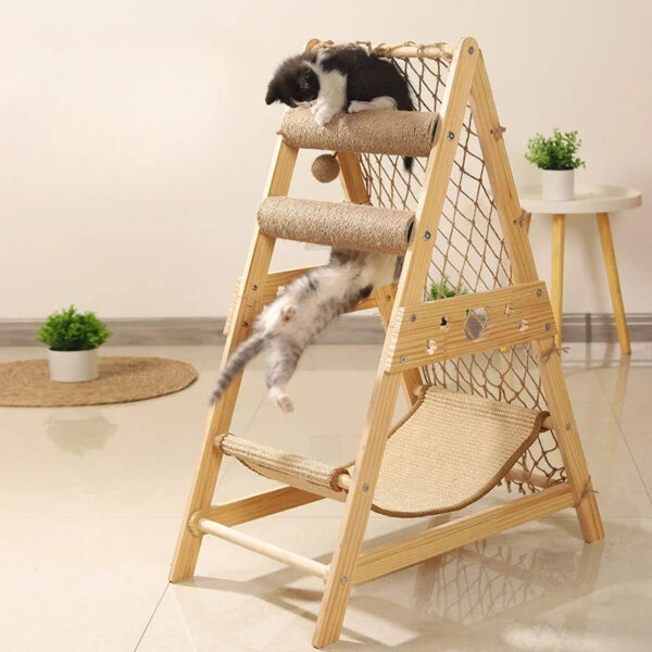 2023 new large size wooden cat climbing net frame 2